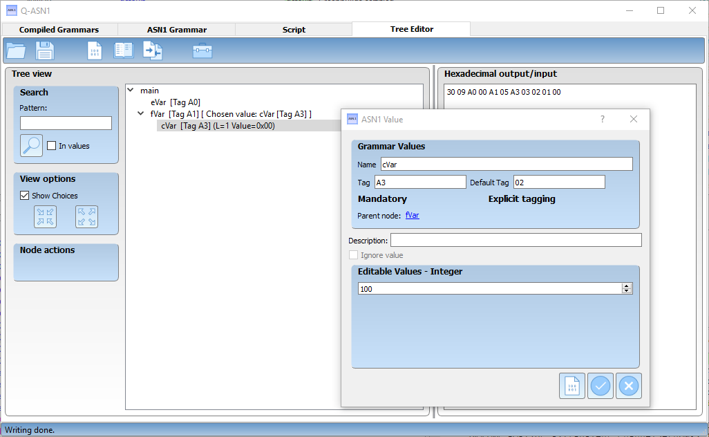 Fenêtre d’édition pour un noeud INTEGER.